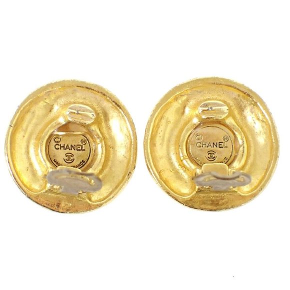 CHANEL CC Imitation Pearl Round Button Earrings Clip-On GHW Vintage - Picture 6 of 10